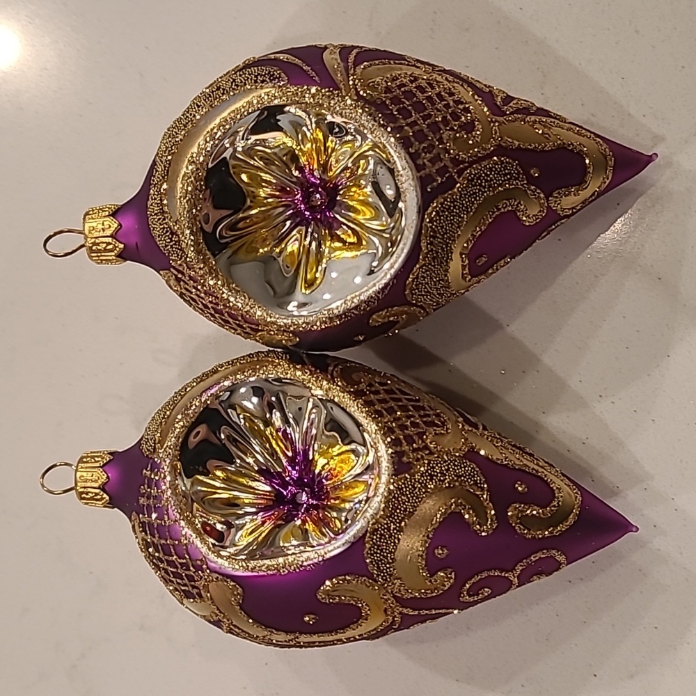Made in Poland Set of 2 Purple Glass Ornaments